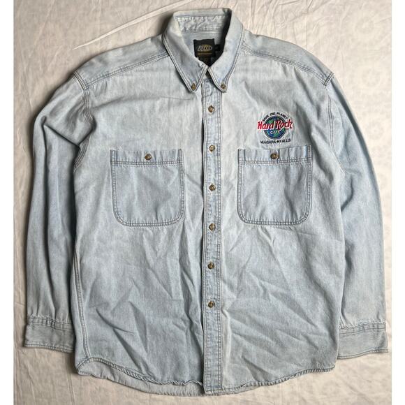 J Jim Hard Rock Cafe Denim Button Down Niagara Falls Size Medium 100% Cotton - Picture 1 of 7